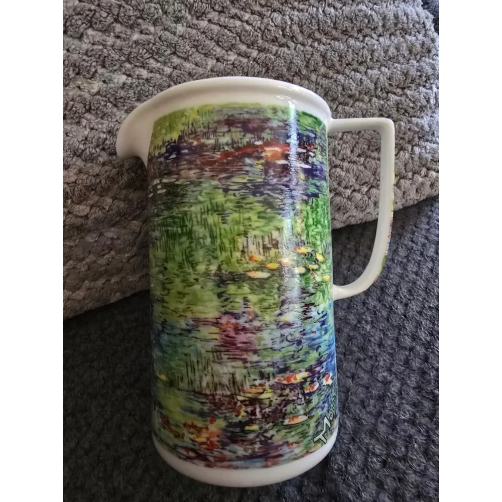 Rare Vintage Chaleur Master Impressionists Art Monet Water Lilies Pitcher Vase